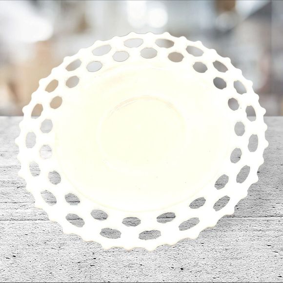 Set 2 White Milk Glass Doric Open Lace Edge Plate Platter Milkglass 11" Footed - Picture 12 of 16